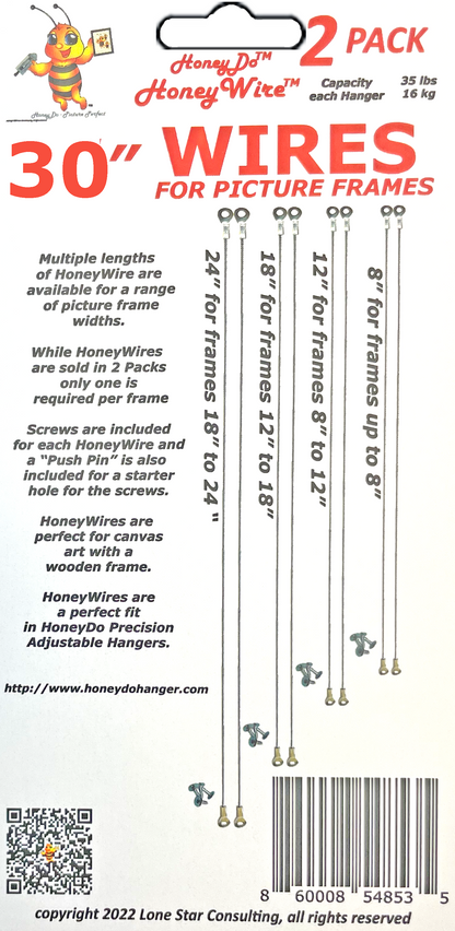 HW0230 - Standard HoneyWire™ 2 Pack 30" Precision Picture Hanging Wire for frames 24" to 30" Wide