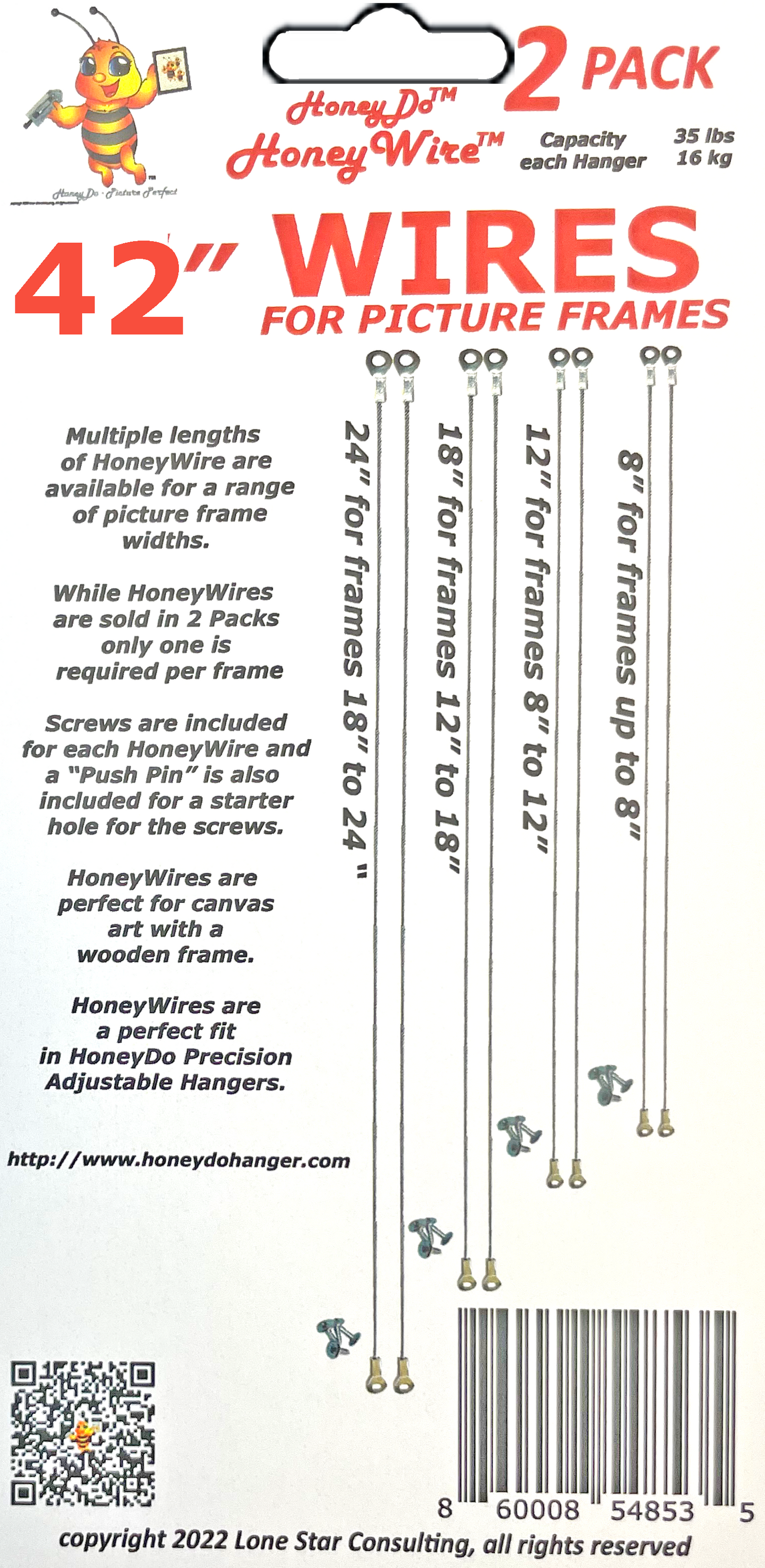HW0242 - Standard HoneyWire™ 2 Pack 42" Precision Picture Hanging Wire for frames 36" to 42" Wide