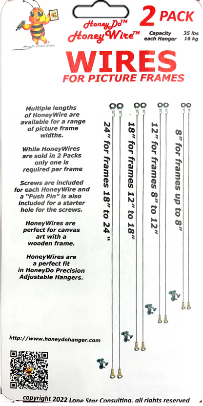 HoneyWire™ Precision Adjustable Picture Frame & Art Hanger Wires - 12 PACK
