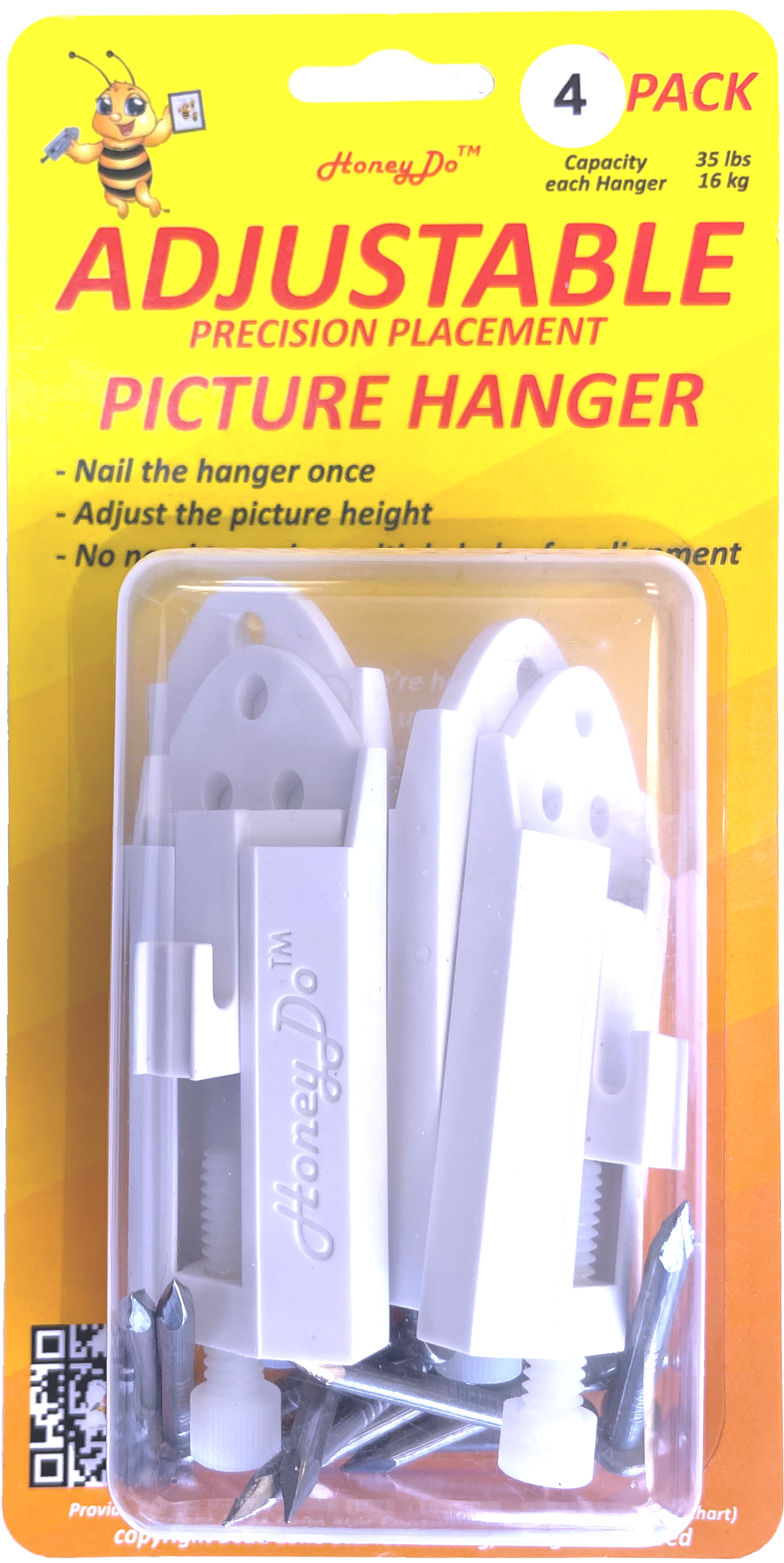 4 - HD1-2021-4 ___ 4-Pack HoneyDo picture Hanger adjustable hook