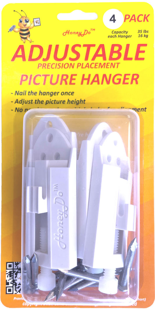 4 - HD1-2021-4 ___ 4-Pack HoneyDo picture Hanger adjustable hook- White