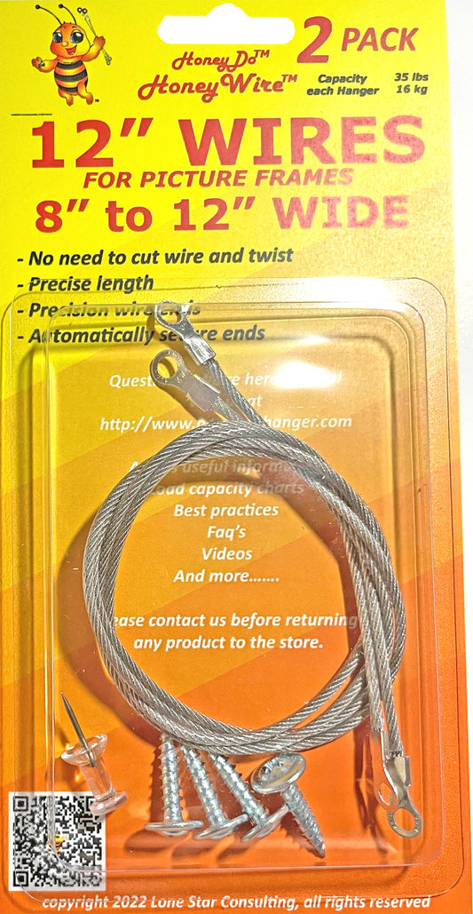 HW0212 -Standard HoneyWire 2 Pack 12" Precision Picture Hanging Wire for frames 8" to 12" wide