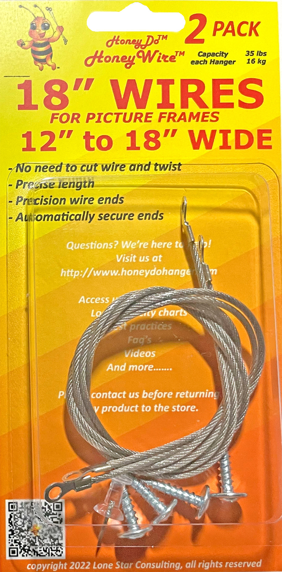 HW0218 - Standard HoneyWire 2 Pack 18 Precision Picture Hanging Wire –  HoneyDo Picture Frame Products