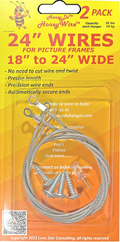 HW0224 - Standard HoneyWire 2 Pack 24" Precision Picture Hanging Wire for frames 18" to 24" Wide