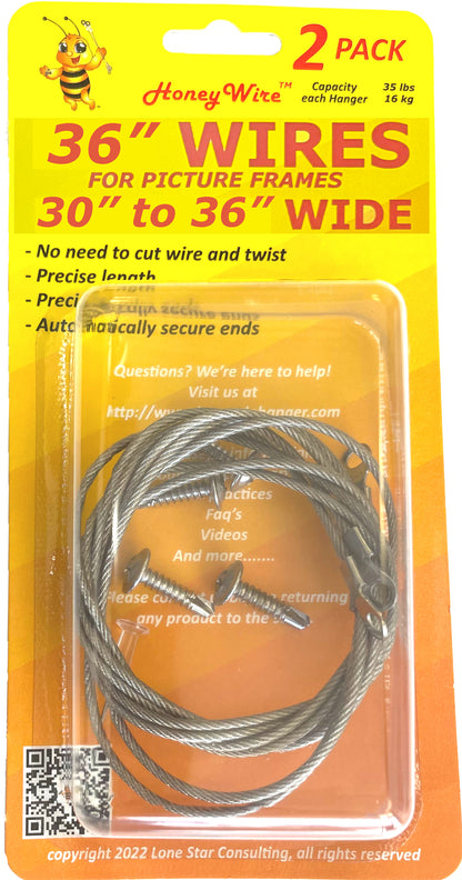 HW0236 - Standard HoneyWire™ 2 Pack 36" Precision Picture Hanging Wire for frames 30" to 36" Wide