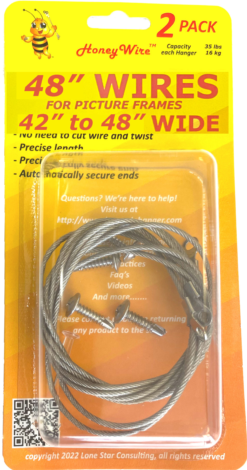 HW0248 - Standard HoneyWire™ 2 Pack 48" Precision Picture Hanging Wire for frames 42" to 48" Wide