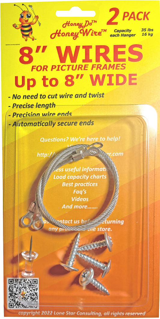 HW0208 - Standard HoneyWire 2 Pack 8" Precision Picture Hanging Wire for frames up to 8"