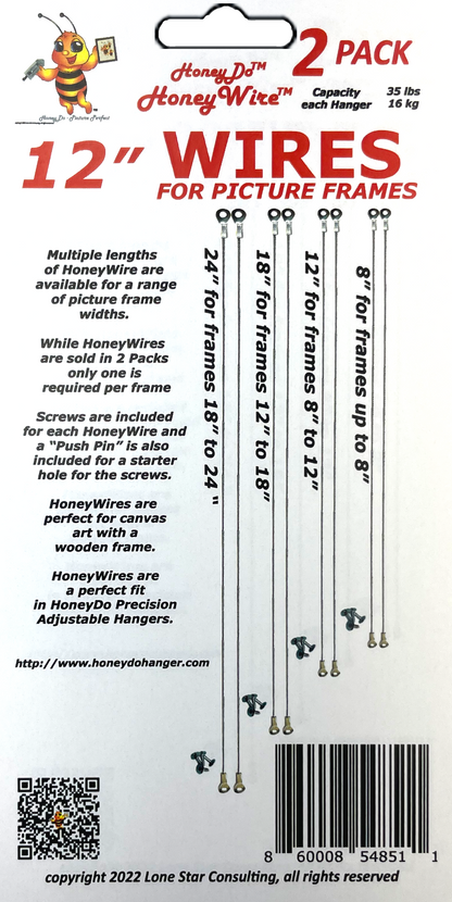 HW0212 -Standard HoneyWire 2 Pack 12" Precision Picture Hanging Wire for frames 8" to 12" wide