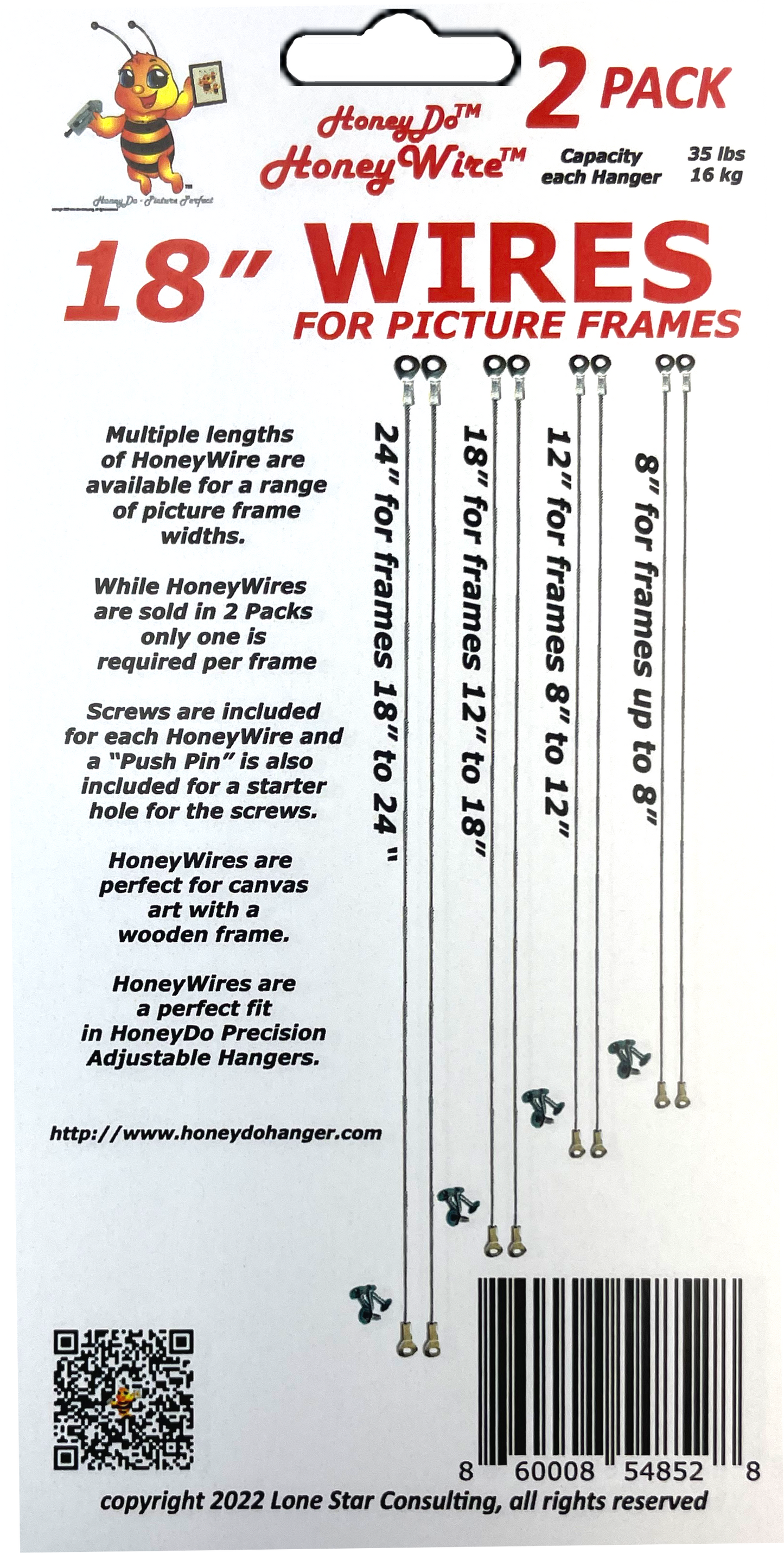 HW0218 - Standard HoneyWire 2 Pack 18" Precision Picture Hanging Wire for frames 12" to 18" wide
