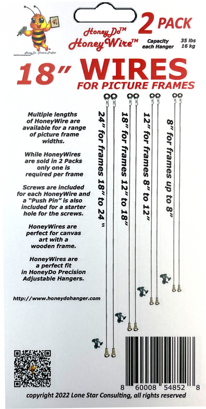 HW0218 - Standard HoneyWire 2 Pack 18" Precision Picture Hanging Wire for frames 12" to 18" wide
