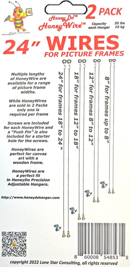 HW0224 - Standard HoneyWire 2 Pack 24" Precision Picture Hanging Wire for frames 18" to 24" Wide
