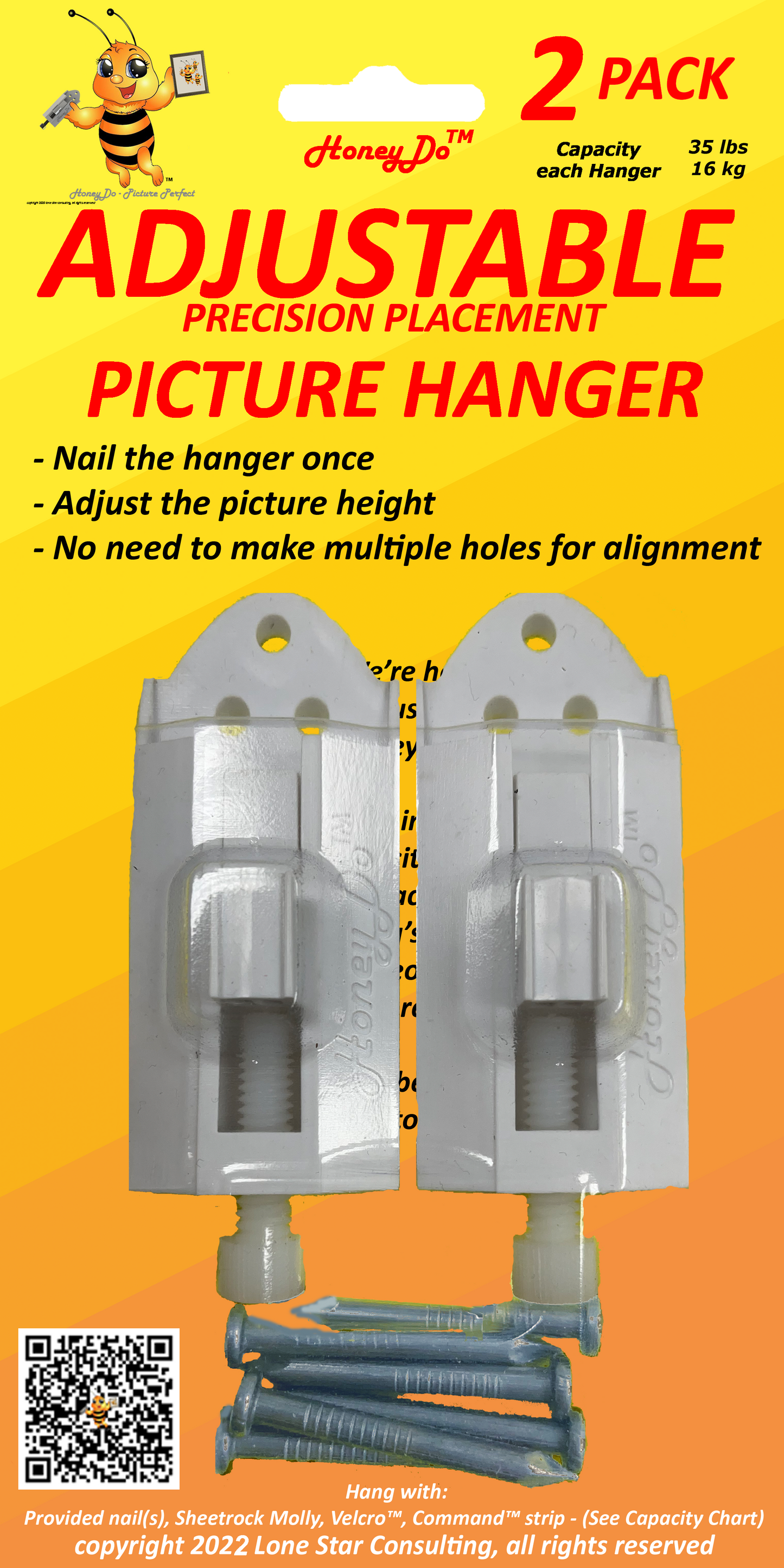 3 - HD1-2021-2 picture Hanger adjustable hook- White